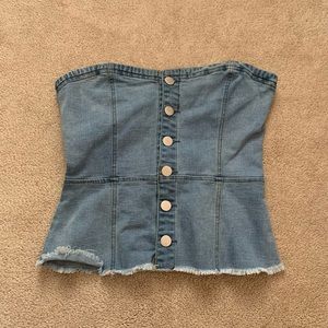 Small denim button up peplum top from forever 21 for sale